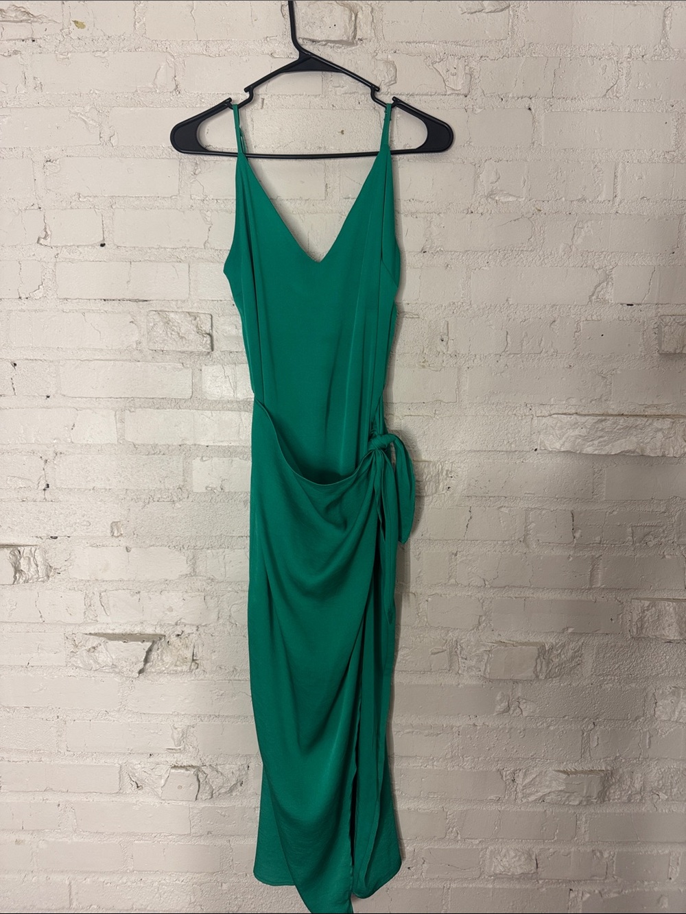 Green Draped Slip Dress with Side Tie
